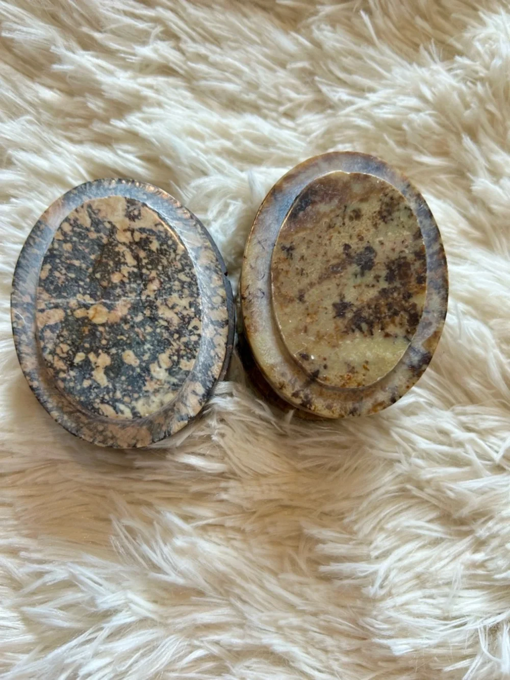 Vintage Soapstone Mother Of Pearl Inlay Jewelry/Trinket Boxes- Pair of 2